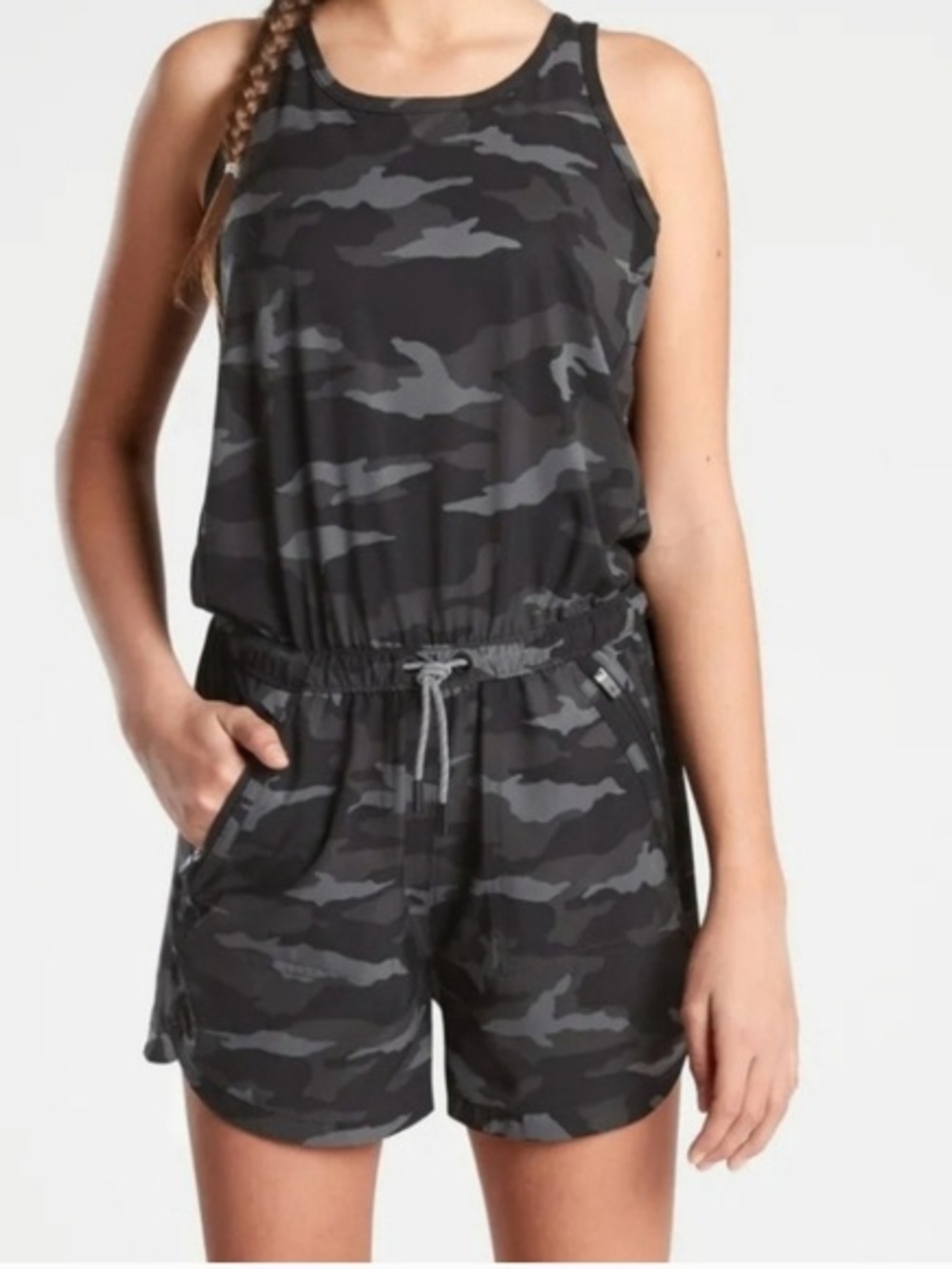 Athleta Girl Black and Gray Camo One-Piece Romper. **Like New**